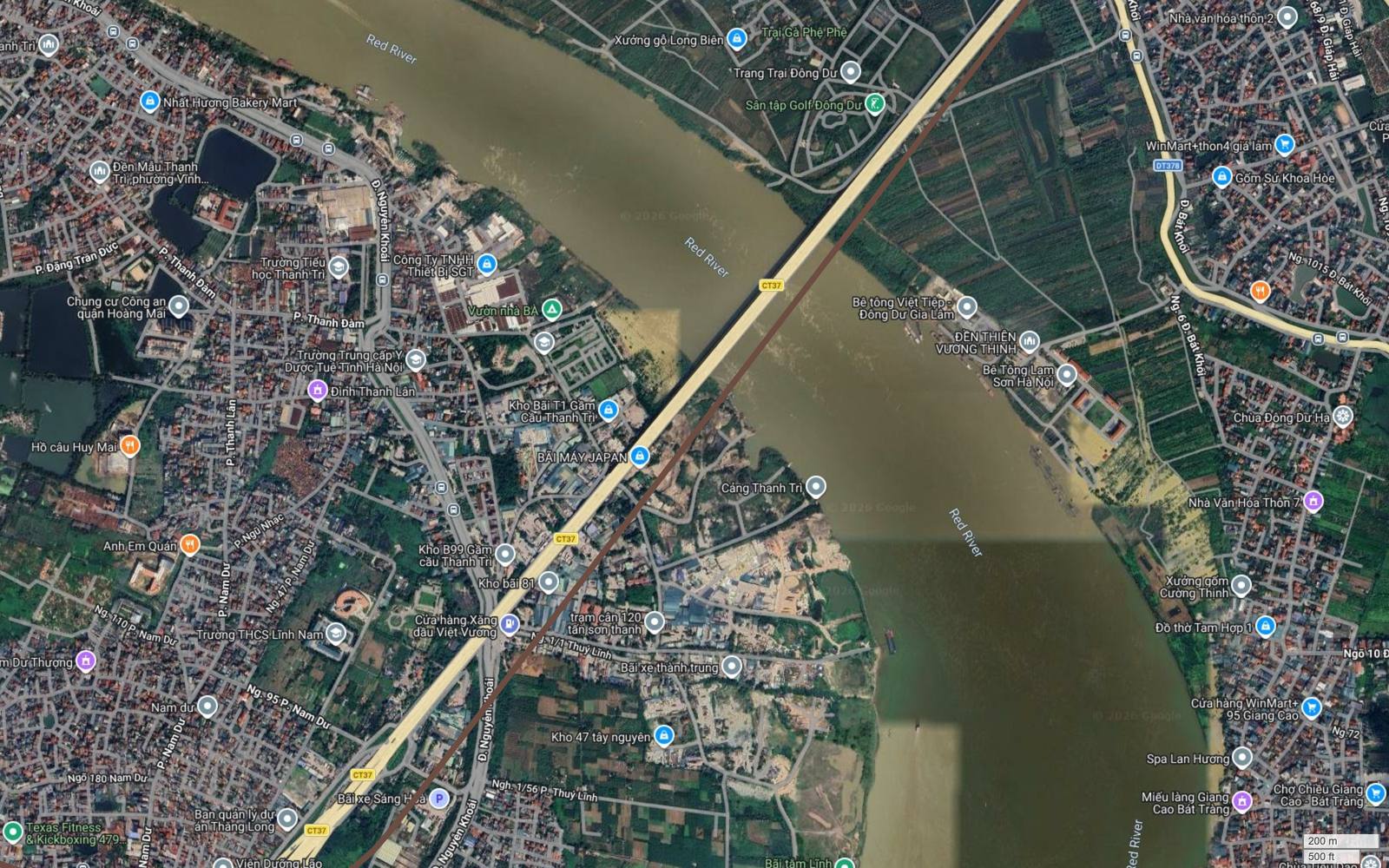 Tuyến metro số 7 Hà Nội vượt sông Hồng cạnh cầu Thanh Trì, lên bờ tả tại địa bàn Đông Dư thuộc Gia Lâm